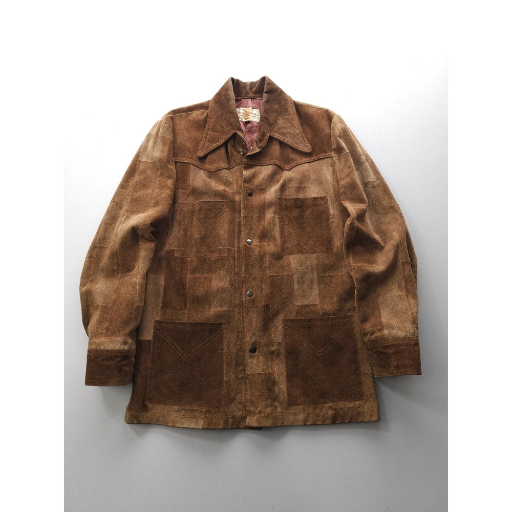 Vintage 1970s Kantex Leathers Split Cowhide Suede Brick Patchwork Jacket 40 Long